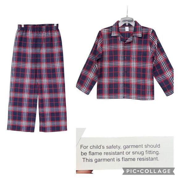Gap Kids Set of 2 Pajama Kids Size 10 Flame Resistant Navy Blue Red White Plaid - Picture 1 of 8